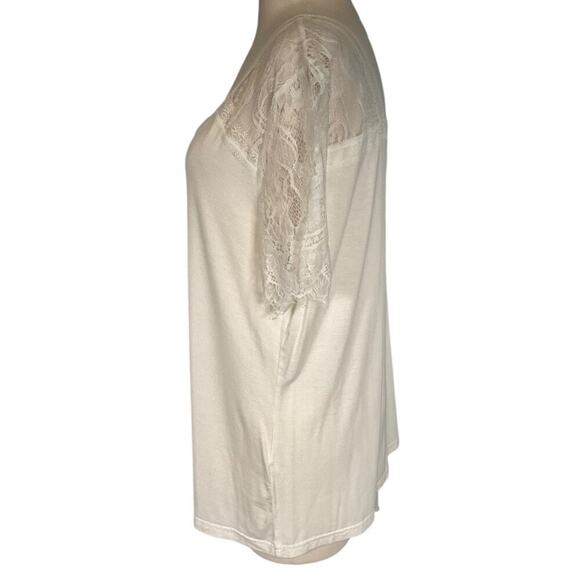 Boutique White V-Neck Lace Sleeve Size Large Over Sized Casual Top Night Out - Picture 4 of 9